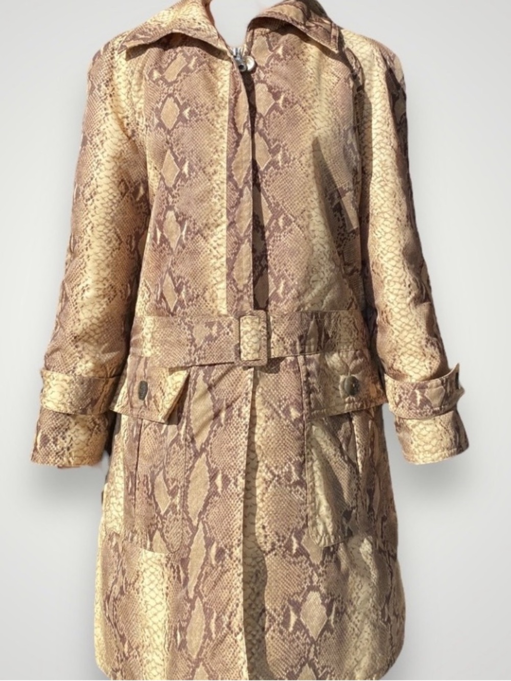 VINTAGE Valentino Miss V Python Print Belted Trench - US 8